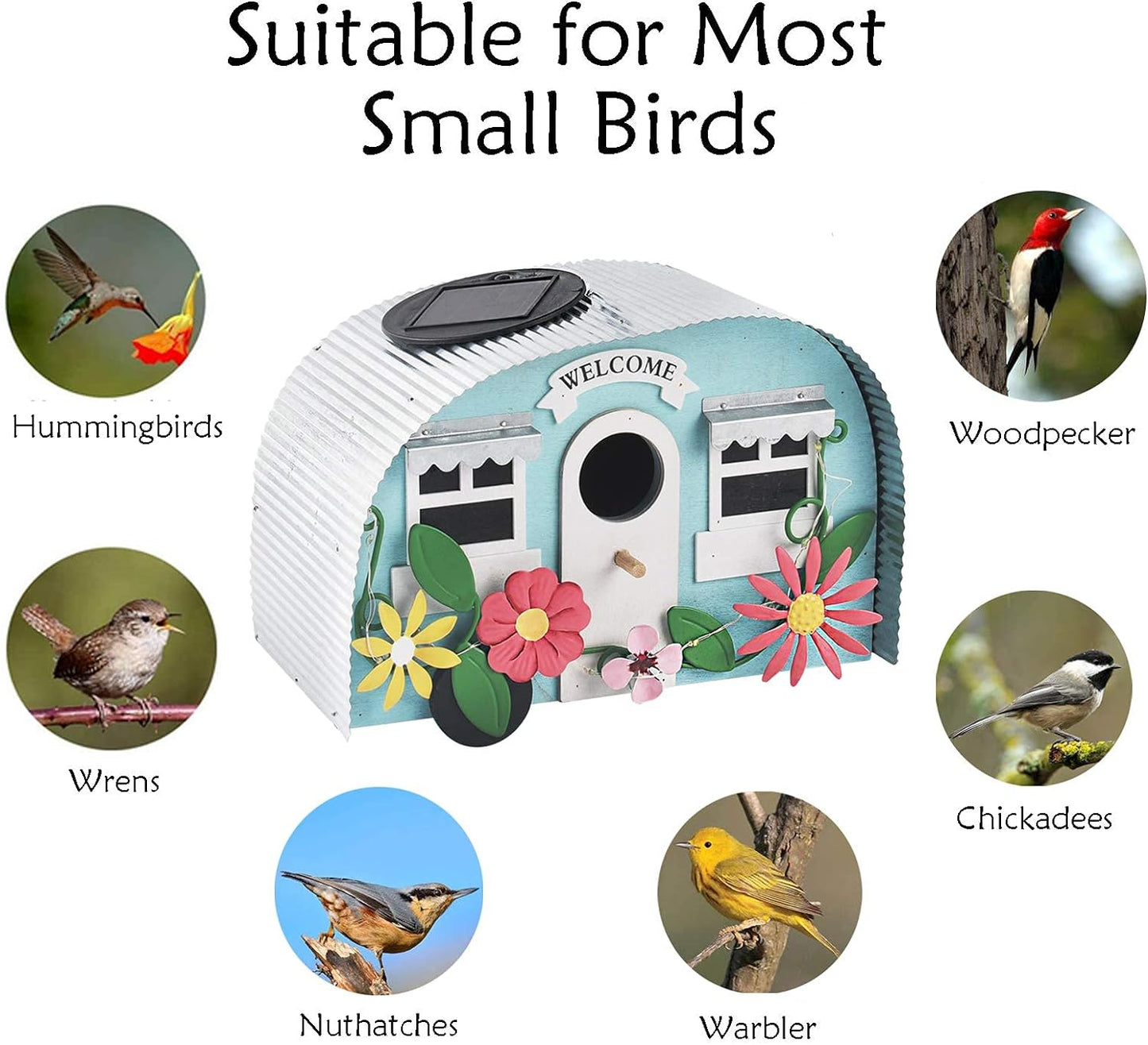 BAYN Bird Houses for Outside Decorative with 10 LEDs Solar String Lights Humming Bird Houses for Outside Hanging Handwork Bird Nest Garden Decor Outdoor