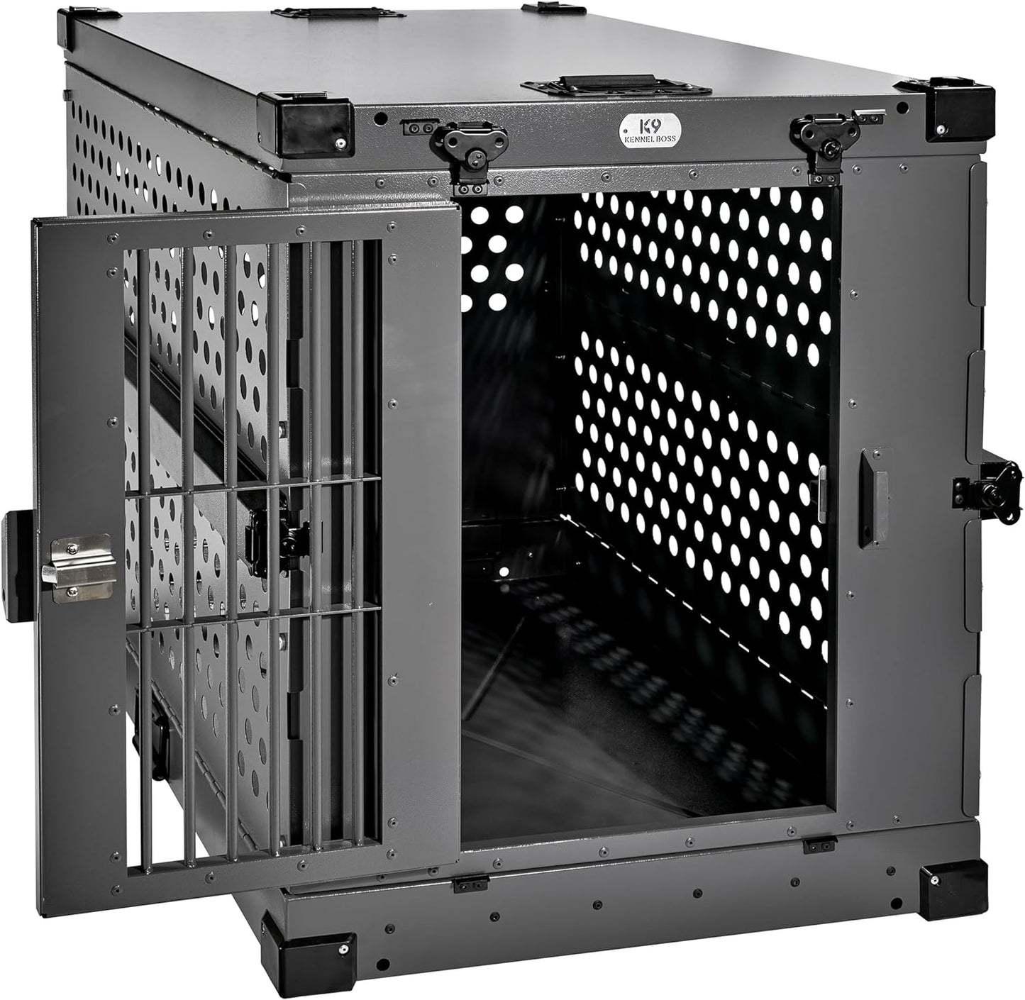 Heavy Duty Fully Collapsible Powder-Coated Aluminum Dog Crate - Large (Gray)