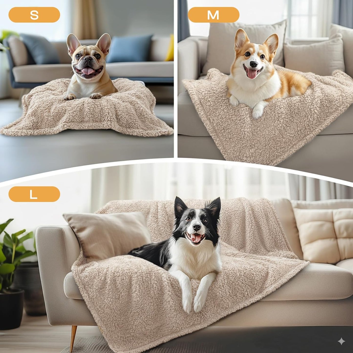 1 Pack 3 Calming Blankets Fluffy Premium Fleece Pet Blanket Soft Sherpa Throw for Dog Puppy Cat Beige Large (41" x31'')