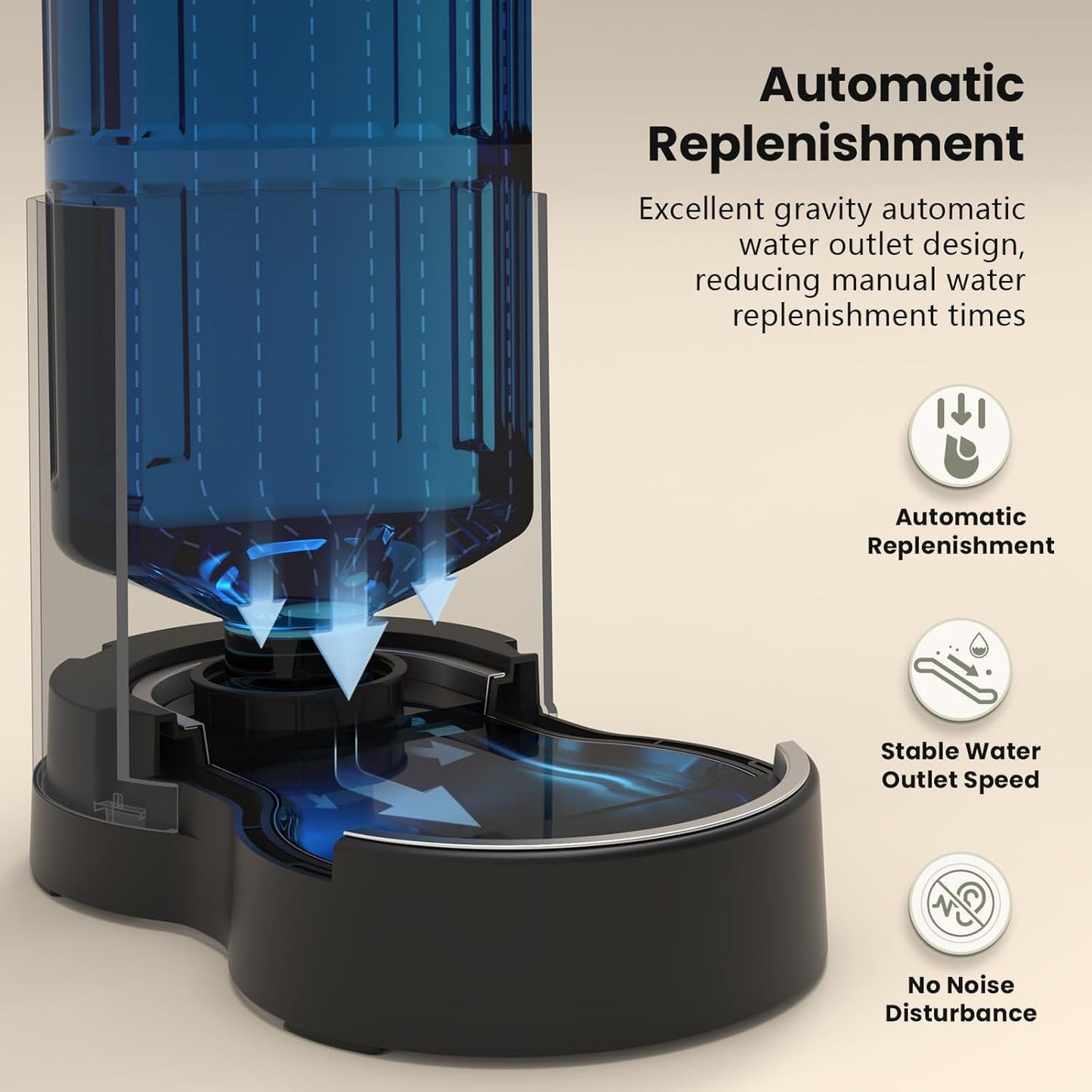 CZPET Automatic 4L/135Oz/1Gal Cat Water Dispenser with Stainless Steel Bowl, Gravity Waterer for Small Medium Dog Puppy Kitten (Black)