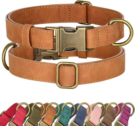Didog Soft PU Leather Dog Collar, Stylish Quick Released Dog Collar for Large Dogs, Easy Clean Adjustable Pet Collar for Daily Walking, Light Brown, L Fit 15-23" Neck