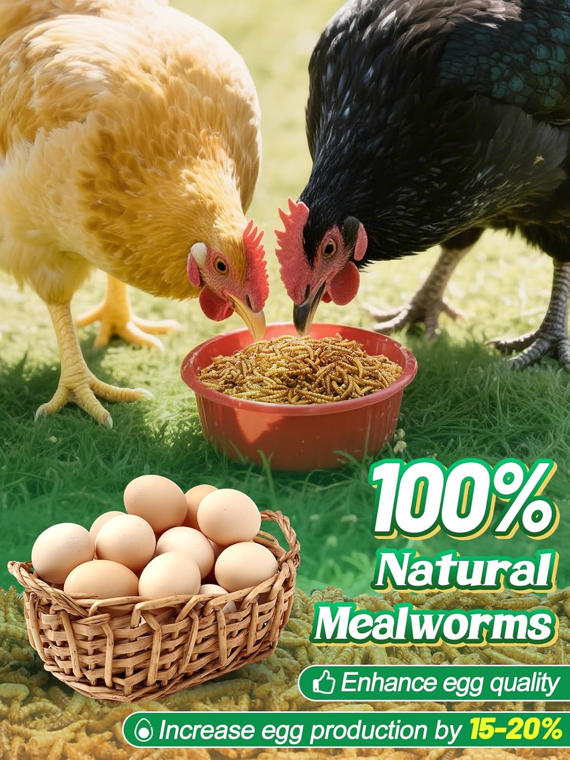 Mealworms Chicken Treats 3 Lbs with Handle Packing, High-Protein Promote Egg Production, Natural Chicken Feed for Laying Hens Wild Birds Ducks