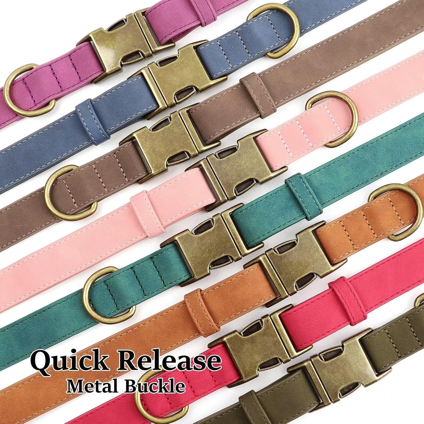 Didog Soft PU Leather Dog Collar, Stylish Quick Released Dog Collars for Small Dogs, Easy Clean Adjustable Pet Collar for Daily Walking, Dark Green, S Fit 10-16" Neck