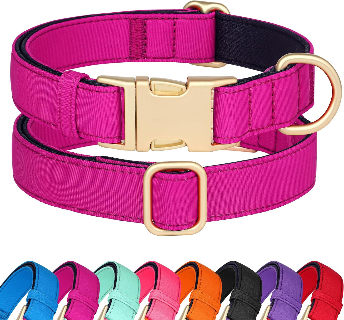 Didog Soft Padded Dog Collar for Large Dogs, Colorful and Durable Pet Collar with Quick Release Buckle, Light and Breathable for Daily Walking, Rose Purple, L