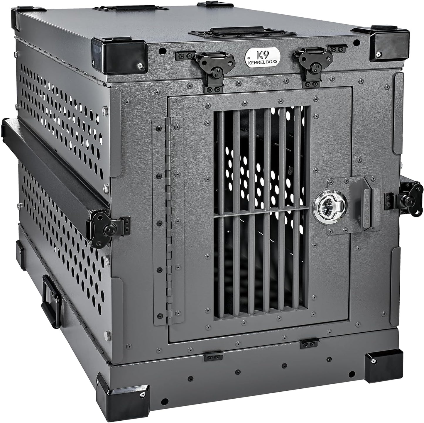 Heavy Duty Fully Collapsible Powder-Coated Aluminum Dog Crate - Small (Gray)